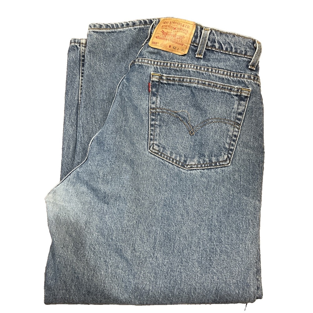 Vintage 90s Levis 560 Jeans Mens 42x30 Blue Cotton Denim Comfort Fit Tapered USA